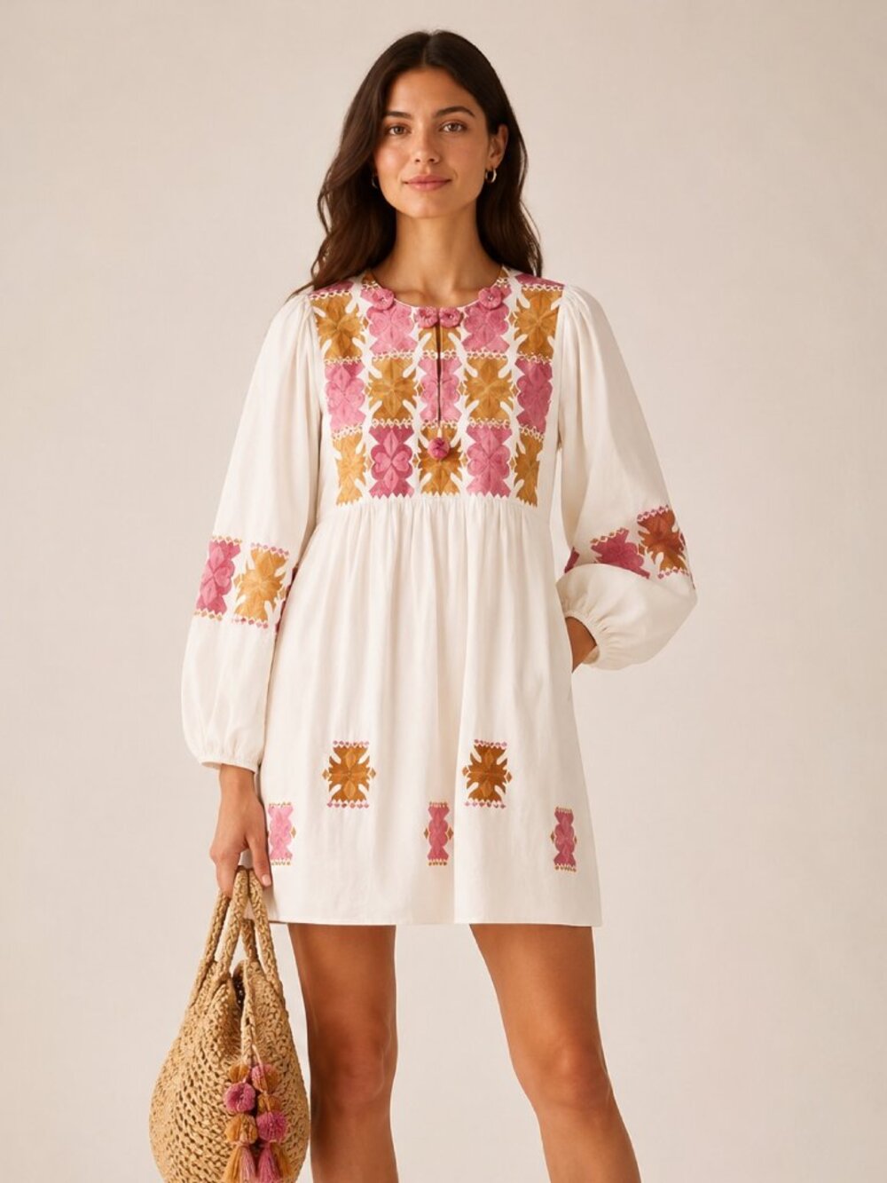 Figue Lucie Embroidered Cotton Mini Dress